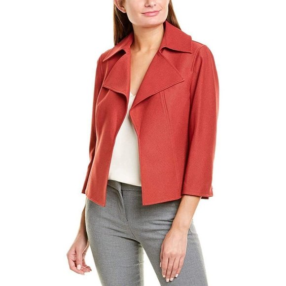 Anne Klein Twill Wide Collar Jacket Blazer Red Cinnamon - Picture 3 of 3